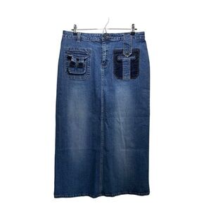 Sunshine Vtg Denim Maxi Skirt Womens 14W Blue Y2K  Long 90's Rodeo Western‎ Boho